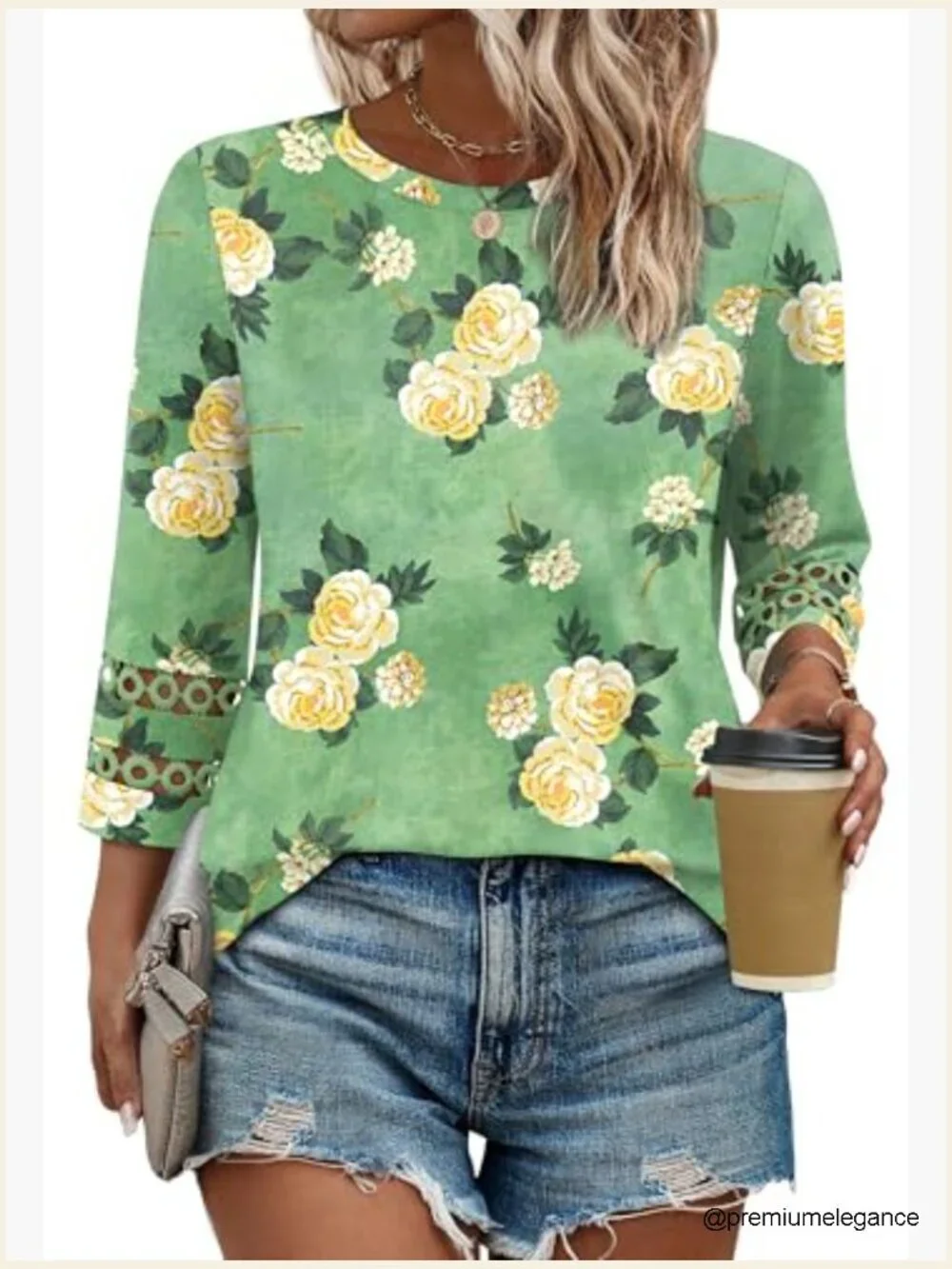 3/4 Sleeve Crewneck Blouse Loose Fit Tunic Tee Dressy Casual Top
